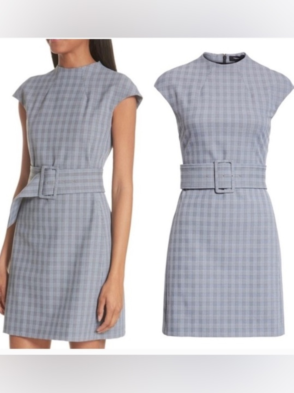 Theory NWOT McClair Plaid Belted Sheath Dress Gray Size 10